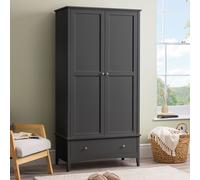 Black Double Wardrobe with Drawer 2 Door Bedroom Storage Furniture Cupboard Christow Black One Size
