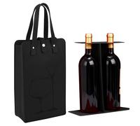 Black Double Wine Bag, Thick Felt Wine Tote Bag with Handles, Reusable Wine Gift Bag for 2 Bottles (750ml), Anti-Collision Bottle Carrier for Family Gatherings Holiday Parties Wedding Picnic (1PCS)