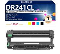 Black DR241CL Hight Capacity Drum Unit Replacement for Brother HL-3140 HL-3140W HL-3150CDW HL-3170CDW MFC-9330CDW MFC-9140CDN Printer, High-Definition Printing, 15000 Pages,BCMY-1 pack