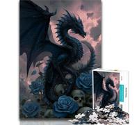 Black Dragon 1000 Pieces Jigsaw Puzzle for Adults& Teens,Stress Reliever Difficult Challenge Deal As Gifts for The Whole Family 50x75cm