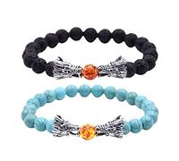 Black Dragon Bracelet White Lava Howlite Dragon Head Bead Stretch Bracelet Natural Stone Turquoise Tiger Eye for Women Retro Healing Beads Jewelry Small Metal No Gemstone