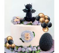 Black Dragon Cake Topper Dragon Eggs Cake Decor Gold Black Balls Cake Decor for Fantasy Baby Shower Birthday Wedding Party Supplies