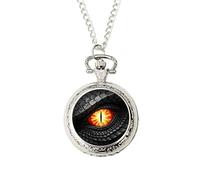 Black Dragon Eye Pocket Watch - Fantasy Creature Design - Silver Quartz Watch with Chain - Mythical Beast Artwork - Resin Dome Finish - Geek Culture Gift Jewellery