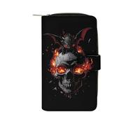 Black Dragon Fire Skull Long Wallet PU Leather Change Purse Zip Pouch Credit Card Holder for Women Men
