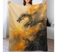 Black Dragon Flame Throw Blanket Golden Smoke Cosy Lightweight Blanket