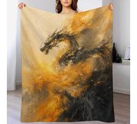 Black Dragon Flame Throw Blanket Golden Smoke Fleece TV Bed Blanket
