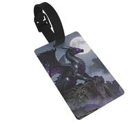 Black Dragon Pattern Luggage Tags for Suitcases - Durable PVC ID Tags with Detachable Straps for Travel, Backpack, Golf Bag, Anti-Loss