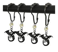 Black Dragon Shower Curtain Hooks for Bathroom Rods, Rustproof Metal Rings Set of 12 With Fantastic Animal Dragons Gothic Medieval Fantasy Theme Decor