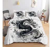Black Dragon Superking Bedding Set, Japanese Duvet Cover Set, Soft Microfiber Quilt Cover with Zipper Closure, Art Printed Comforter Cover with 2 Pillowcases