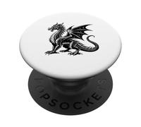 Black Dragon T-Shirt - Mythical Creature Illustration PopSockets Adhesive PopGrip
