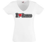 Black Dragon - T-Shirt Woman White V-Neck - I Love with Heart and Name - I Love Romeo L