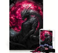 Black Dragon Under Blood Moon Jigsaw Puzzles 1000 Piece for Adults Thought Training Peaceful Escape Uniform Cut (38x26cm)