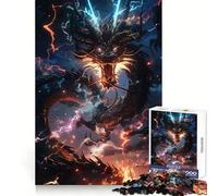Black Dragon with Lightning Jigsaw 1000 Pieces for Teenagers Mental Exercise Slow Leisure Snug Lock Perfect Xmas (38x52cm)