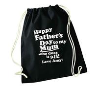 Black Drawstring Bag Happy Father's Day to my Mum Who Does it all! | Cotton