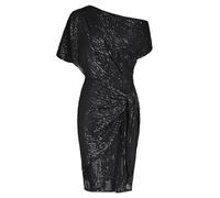 Black Dress Dresses for Women Women's Sequin Sparkly Glitter Dress One Shoulder Ruched Bodycon Fashionable Temperament Comfortable Simple Elegant Plain Colour