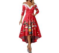 Black Dress for Women, Faux Fur V Neck A Line Dress High Waist A-Line Swing Casual for Adults Womens Christmas Cocktail Dresses Women UK Christmas Sexy Costume Party Nightclub Evening