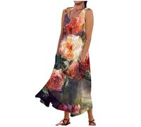 Black Dress for Women Funeral, Sweetheart Neckline Summer Dresses Women's Casual Loose Sleeveless Midi Bohemian Floral Maxi Cotton Red (L, Orange)