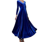 Black Dress for Women Women Long Sleeved V Neck Gold Velvet Dress Women Dresses (Blue, S)