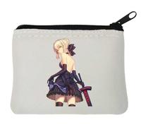 Black Dress Sword Fighter Pin Up Babe Anime Neoprene Coin Purse Pouch 12x9cm White