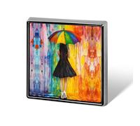 Black Dress Woman Holding Umbrella Colorful Metal Brooches Square 1" Badge Decorative Lapel Pins Clothing Backpack Accessory Gift