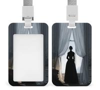 Black Dress Woman Standing by The Window ID Badge Holder Retractable Clip Card Holder Card Protector Name Badge Name Tag for Work Office Doctor Nurse