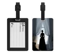 Black Dress Woman Standing by The Window Luggage Tag Travel Bag Suitcase Baggage Name Tags