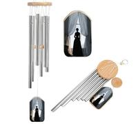 Black Dress Woman Standing by The Window Wind Chimes Memorial Deep Tone Windchime with 6 Aluminum Tubes Outdoor Backyard Garden Decoration
