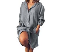 Black Dress Women Cotton and Shirt Dress Casual Loose Maxi Dresses Party Dresses for Women UK (Grey, XXL)