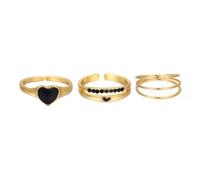 Black Dropping Oil Love Ring Female Gold Set with Black Diamond Joint Ring Set of Three for Women Girls