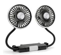 Black Dual-Head Portable Back Seat Fan for Car, Independent 3-Speed Control, 360° Rotation, 12V USB Powered, Rear Passenger Cooling Fan