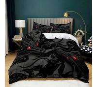 Black Duvet Cover Double Anime Art, Black Dragon Printed Bedding Sets, Soft Microfiber Quilt Cover 200x200 cm and 2 Pillowcases 50x75 cm with Zipper Closure for Adults and Teens