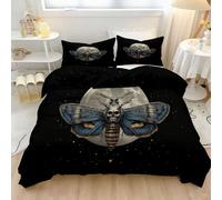 Black Duvet Cover King Size - Horror Animals Skulls Ghost Moth Bedding Sets 230 x 220 cm Soft Reversible Microfiber Quilt Covers with Pillowcases for All Seasons
