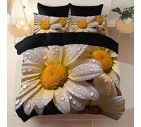 Black Duvet Cover Set 135 x 200 cm -1 Quilt Cover + 2 Pillow Cases, Reversible Easy Care Brushed Microfiber Bedding, Boat Photography Realistic Chrysanthemums Printed Bedding Machine Washable