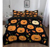 Black Duvet Cover Set Cot-bed Size, Ultra Soft 2 Piece Bedding Set, Halloween Cartoon Pumpkin Pattern Quilt Cover with 1 Pillowcase, Bedding All Season Decor with Zipper for Kids Adults 120 x 150 cm