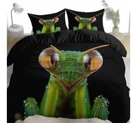 Black Duvet Cover Set King Size, Praying Mantis Super Soft Cosy Duvet Cover - Easy Care Polycotton Bedding Set 230 x 220 cm with 2 Pillowcase for Kids Boys Teens Bedroom Decor