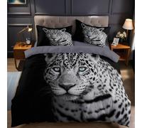 Black Duvet Cover Sets Emperor Size Animal gray cheetah Printed Bedding Set 3 Pcs Microfiber Soft Quilt Cover 290x235 cm & 2 Pillowcases 50x75 cm with Zipper Closure