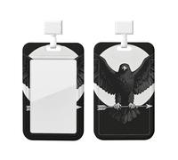 Black Eagle Wings Id Badge Holder with Lanyard-Vertical Card Protector Clear Abs Hard Shell, Retractable Reel for Work Office