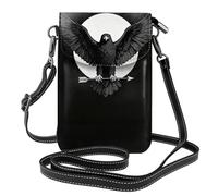 Black Eagle Wings Small Crossbody Phone Bag for Women PU Leather Flip Wallet with Card Slots Adjustable Strap