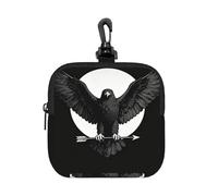Black Eagle Wings Small Zip Pouch-Waterproof Neoprene Storage Bag for Earbuds, Keychain Clip Case for Coins Cards USB, Travel Organiser
