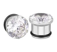 Black Ear Plugs Single Flare Ear Gauges Clear CZ Earring Gauge with O-Ring Stainless Steel Stretcher Expander Piercing for Men and Women