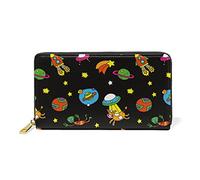 Black Earth Rocket Sky Wallet Real Leather Zipper Coin Phone Purse Clutch for Women