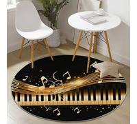 Black Easy to Clean Round Area Rugs, Minimal Music Piano Print Theme Carpet, Low-Pile Home Decoration Carpet with Non-Slip Backing for Living Room Bedroom Bedside Kids Rug, 60 cm