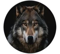 Black Easy to Clean Round Area Rugs, Minimalist Animal Portrait Of A Gray Wolf Print Theme Carpet, Low-Pile Home Decoration Carpet with Non-Slip Backing for Living Room Bedroom Bedside Kids Rug, 100cm