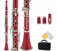 Black Ebonite B Flat Clarinet With 2 Barrels, Case, 10 Reeds, Mouthpiece Beginner Clarinet (Color : Crimson)