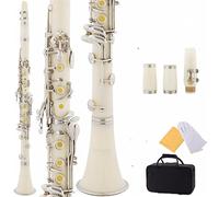 Black Ebonite B Flat Clarinet With 2 Barrels, Case, 10 Reeds, Mouthpiece Beginner Clarinet (Color : White)