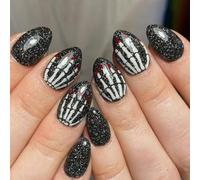 Black Eerie Framework Persist Hoofs Halloween False Short Ellipsoidal ABS Unguis Art Recyclable Not Deadly for Party Everyday Use Horror Fashion Persist