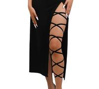 Black Elastic Leg Wraps, Rave Cross leg Straps with O-Ring, Non-Slip Garter Outfit Accessory for Festival Raves Dancing Cosplay Party Summer New