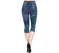 Black Elastic Waist Jeans Leggings for Women UK Capris Fake Jean Cropped Trousers High Waist 3/4 Length Pants Imitation Jegging Stretchy Casual Pants Tights Vintage Distressed Faux Denim Shorts Sales