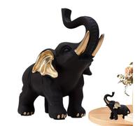 Black Elephant Figurines - Elegant Resin Sculpture Statue, Art Gold Animal Artist, Desktop Accent Details | Elephant Decorations for an Office Bedroom Living Room