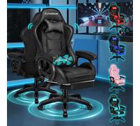 (Black) ELFORDSON Gaming Office Chair Massage Recliner Padded Swivel Footrest Computer